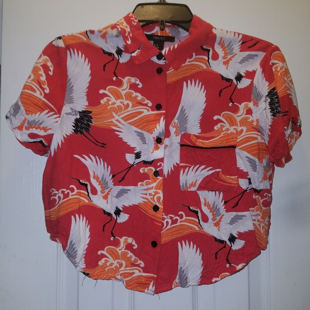 Cropped crane button down shirt B2G1 FREE